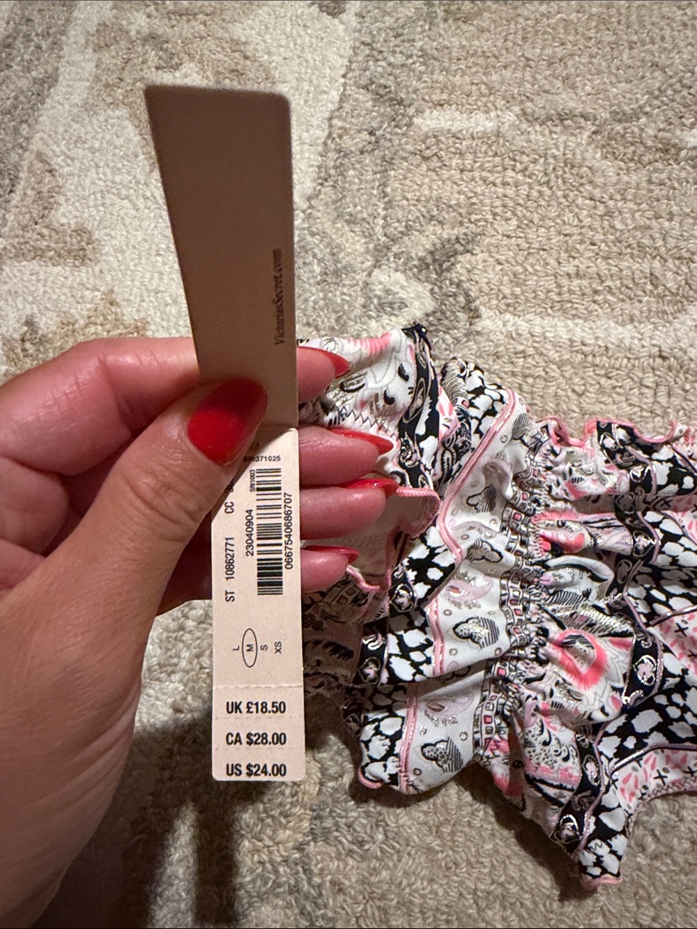 Victoria's Secret Pink and Black Patterned Ruffle Bikini Bottoms - Picture 3 of 5